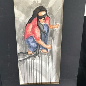 Contemporary Art Piece with Red and Gray Hues